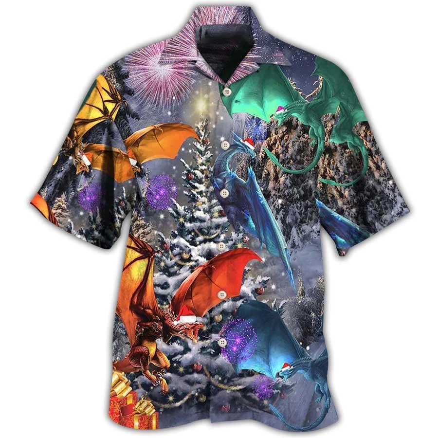 Dragon Christmas Aloha Hawaiian Shirt For Summer, Dragon Merry Xmas Love Life Love Winter Hawaiian Shirts Outfit For Men Women, Dragon Lovers - Image 3