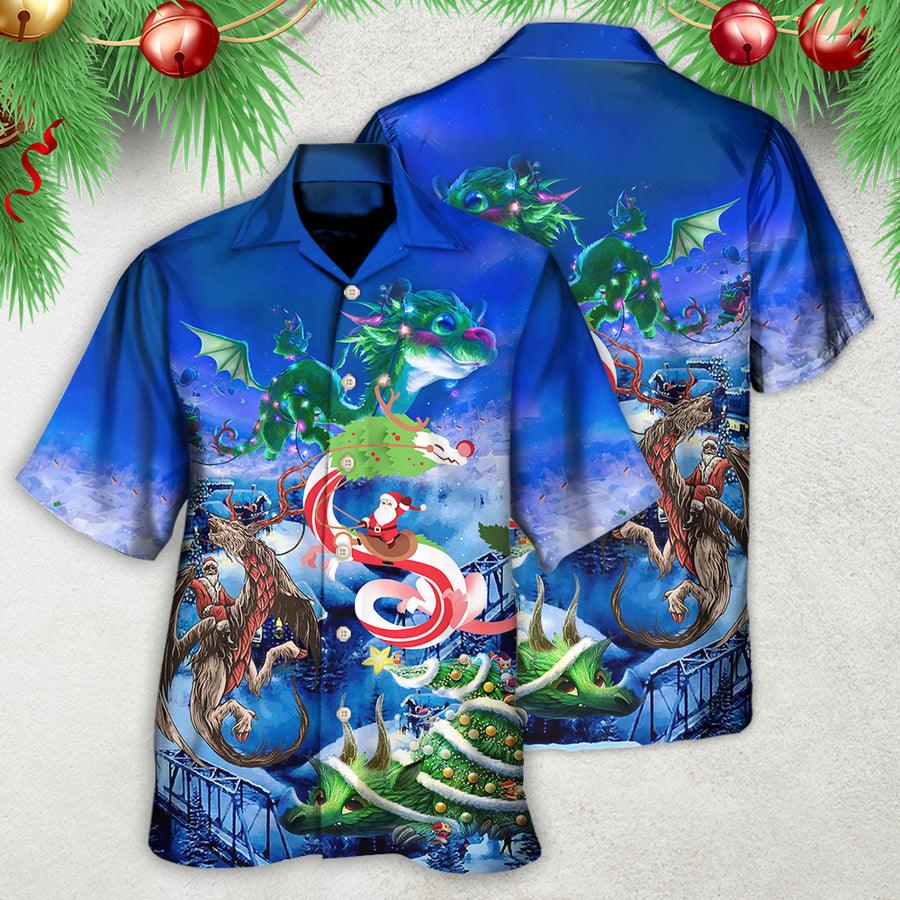 Dragon Christmas Aloha Hawaiian Shirt For Summer, Santa Riding A Dragon Hawaiian Shirts Outfit For Men Women, Dragon Lovers