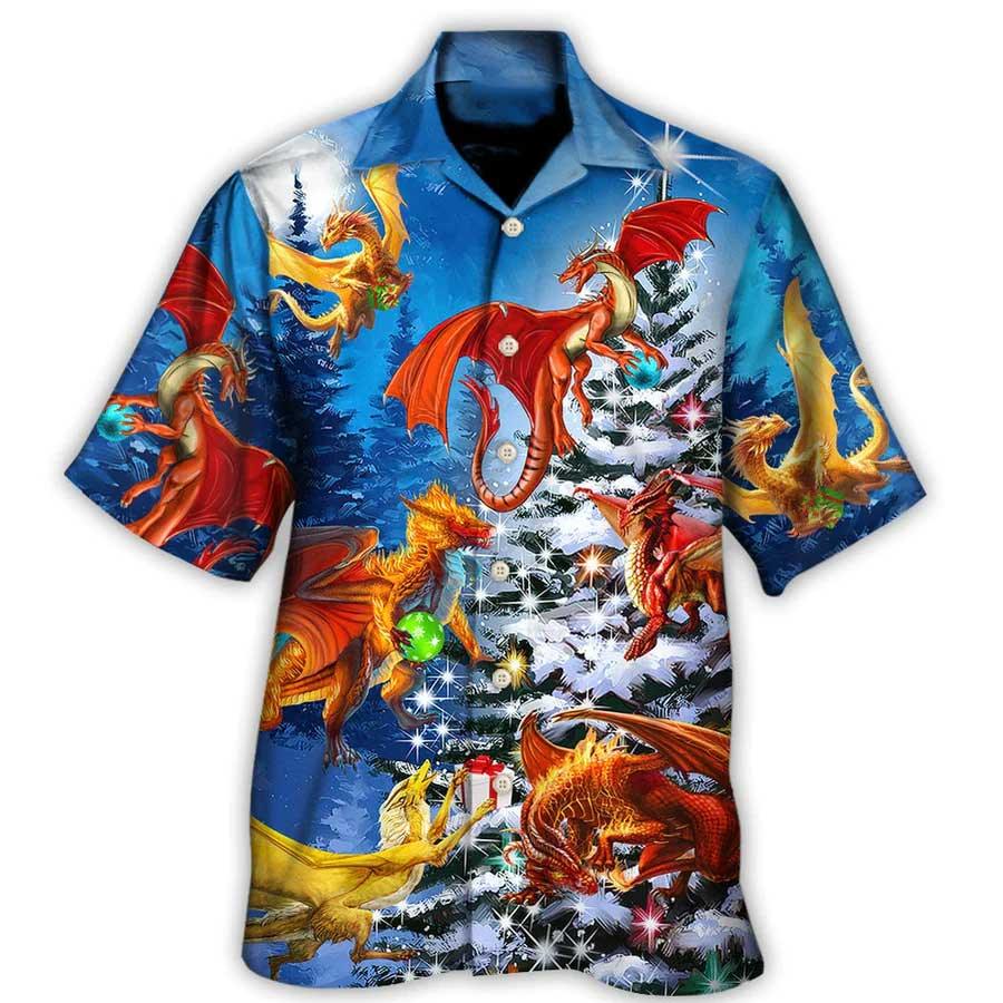 Dragon Christmas Hawaiian Shirt For Summer, Dragon Family In Love Light Art Style Hawaiian Shirts Outfit For Men Women, Dragon Lovers - Image 3