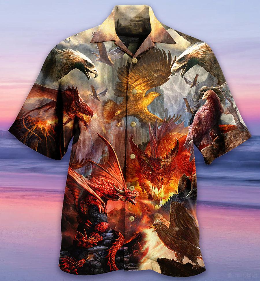 Dragon Eagle Hawaiian Shirt For Summer, Dragon Fight With The Eagle Hawaiian Shirts Outfit For Men Women, Dragon Lovers