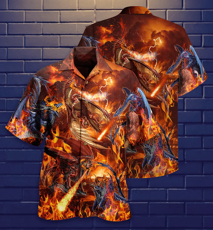 Dragon Fire Aloha Hawaiian Shirt For Summer, Dragon Fire Combat Amazing Hawaiian Shirts Outfit For Men Women, Dragon Lovers - Image 2