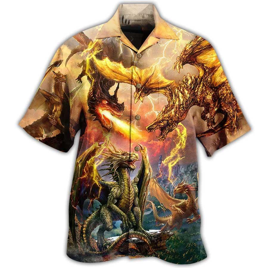 Dragon Fire Combat Aloha Hawaiian Shirt For Summer, Dragon Fight To Defend The Territory Hawaiian Shirts Outfit For Men Women, Dragon Lovers - Image 3