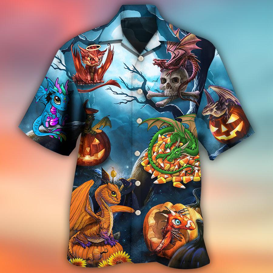 Dragon Halloween Aloha Hawaiian Shirt For Summer, Dragon Pumpkin Scary Sky Night Hawaiian Shirts Outfit For Men Women, Dragon Lovers