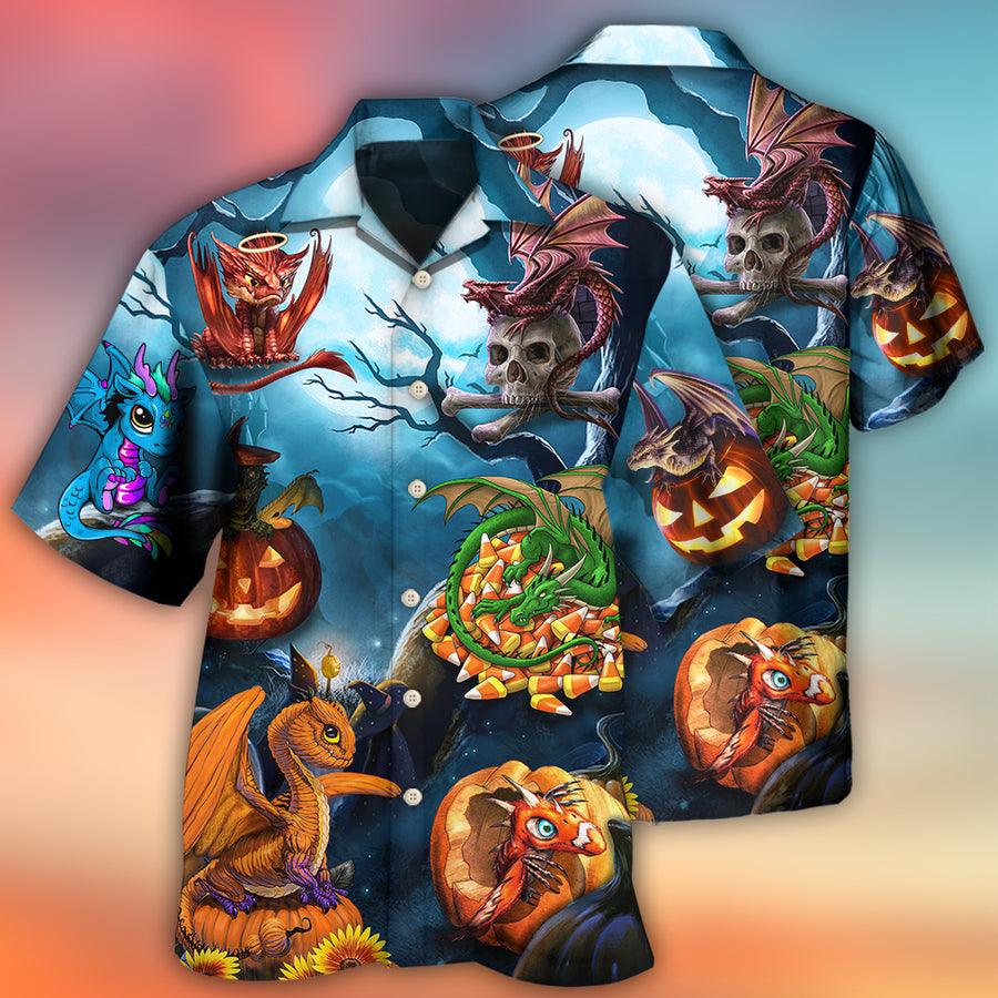 Dragon Halloween Aloha Hawaiian Shirt For Summer, Dragon Pumpkin Scary Sky Night Hawaiian Shirts Outfit For Men Women, Dragon Lovers - Image 2