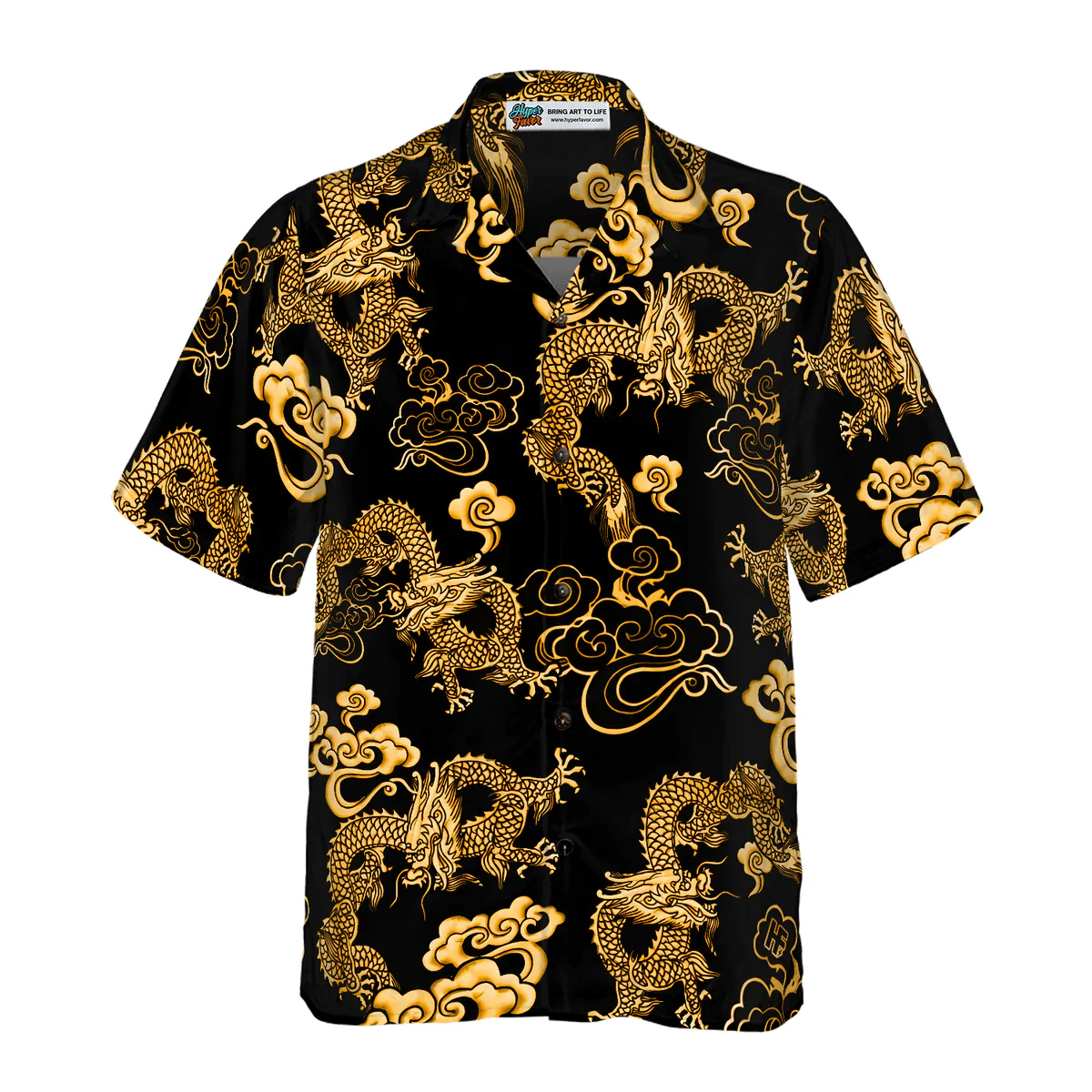 Dragon Hawaiian Shirt - Black Gold Oriental Dragon Hawaiian Shirt - Perfect Gift For Husband, Boyfriend, Friend, Family - Image 3