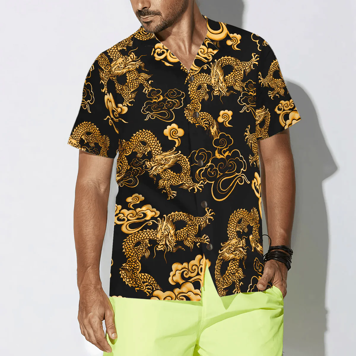 Dragon Hawaiian Shirt - Black Gold Oriental Dragon Hawaiian Shirt - Perfect Gift For Husband, Boyfriend, Friend, Family - Image 4