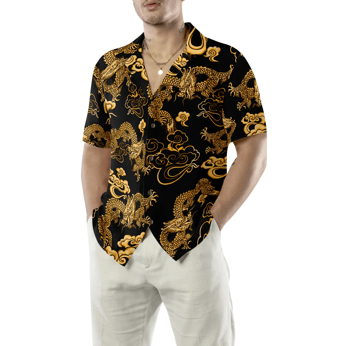 Dragon Hawaiian Shirt - Black Gold Oriental Dragon Hawaiian Shirt - Perfect Gift For Husband, Boyfriend, Friend, Family - Image 5
