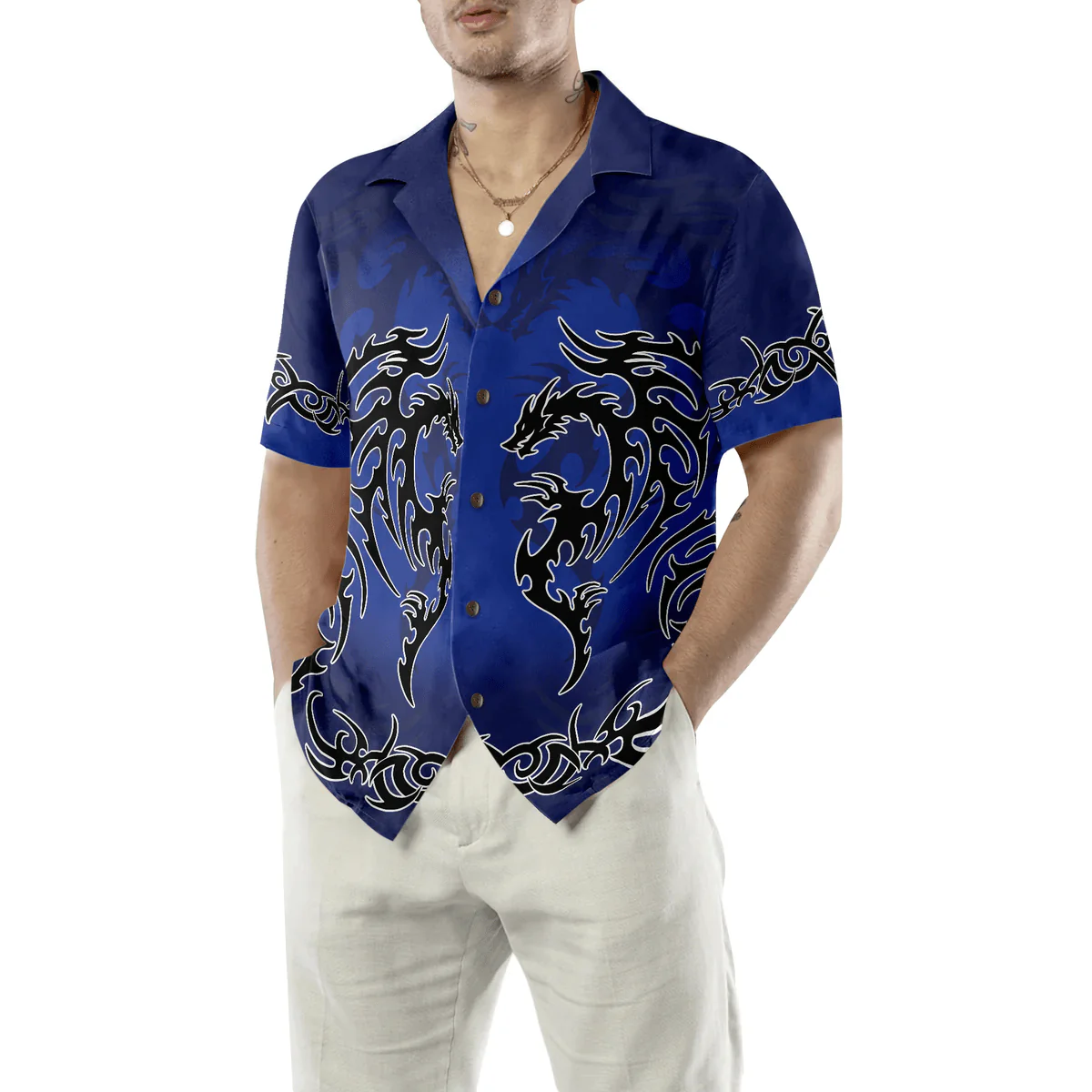 Dragon Hawaiian Shirt - Blue Tribal Dragon Hawaiian Shirt - Perfect Gift For Husband, Boyfriend, Friend, Family - Image 5