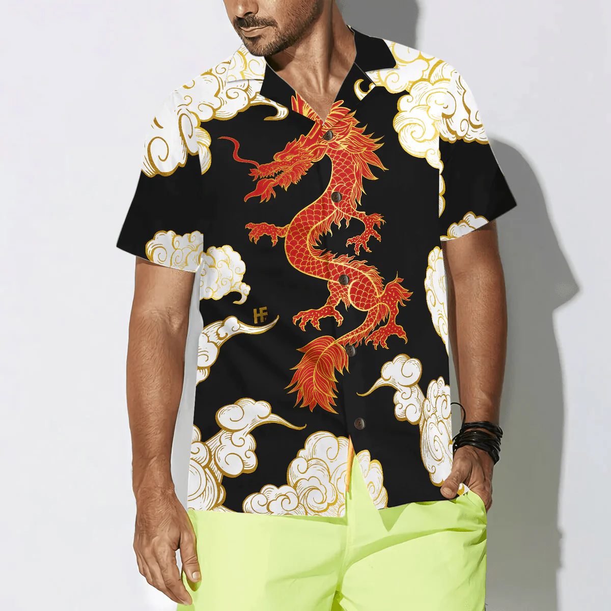 Dragon Hawaiian Shirt - Cool Chinese Dragon Black Red Cloud Hawaiian Shirt - Perfect Gift For Husband, Boyfriend, Friend, Family - Image 3