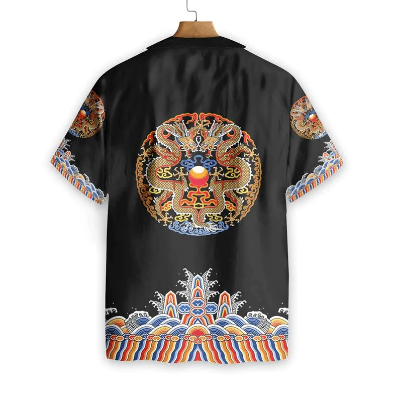 Dragon Hawaiian Shirt - Symmetrical Chinoiserie Dragon Black Hawaiian Shirt - Perfect Gift For Husband, Boyfriend, Friend, Family - Image 2