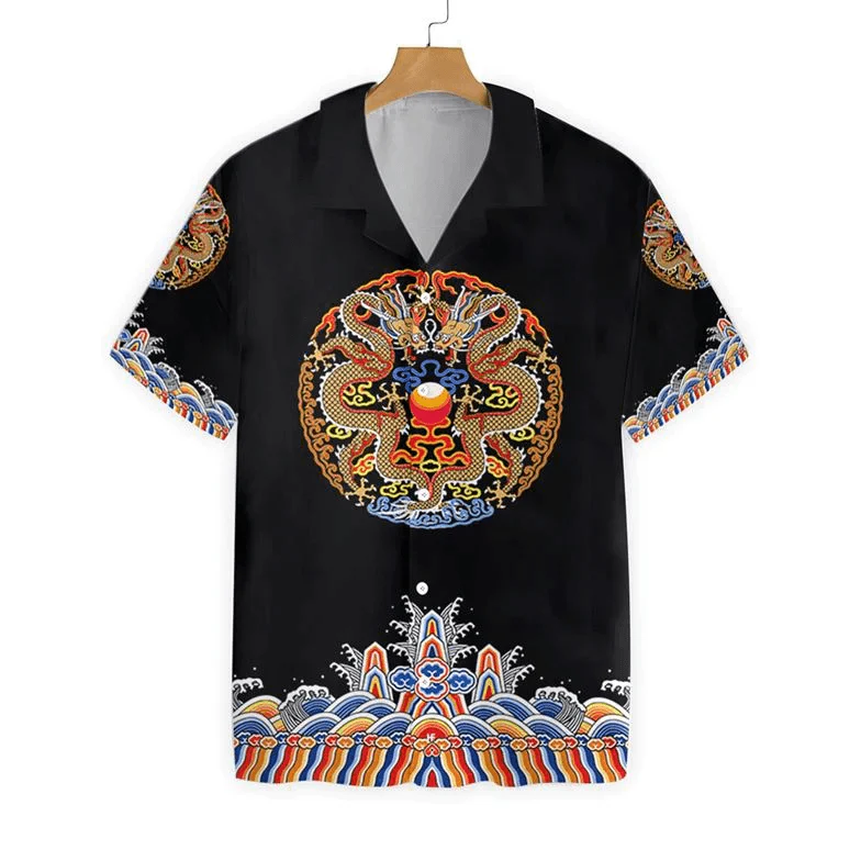 Dragon Hawaiian Shirt - Symmetrical Chinoiserie Dragon Black Hawaiian Shirt - Perfect Gift For Husband, Boyfriend, Friend, Family - Image 3