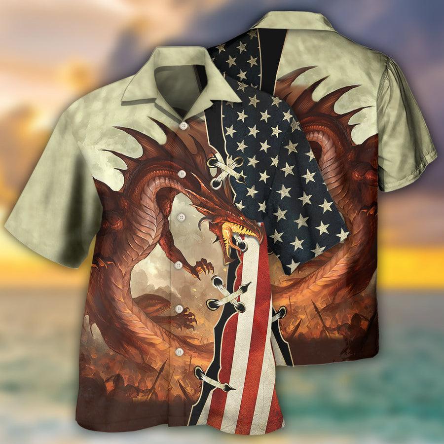 Dragon Independence Day Aloha Hawaiian Shirt For Summer, Dragon American Flag Hawaiian Shirts Outfit For Men Women, Dragon Lovers, 4th July