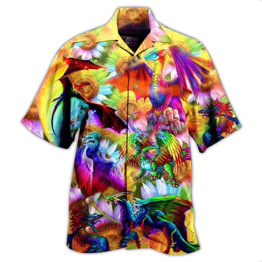 Dragon Rainbow Hawaiian Shirt For Summer, Dragon Keep Calm And Pride On LGBT Hawaiian Shirts Outfit For Men Women, Dragon Lovers - Image 2