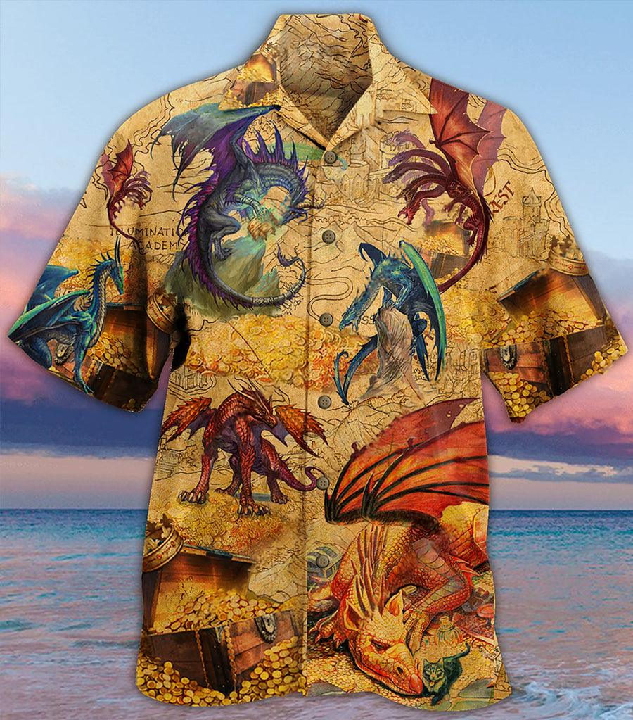 Dragon Vintage Aloha Hawaiian Shirt For Summer, Dragon Gold Amazing Hawaiian Shirts Outfit For Men Women, Dragon Lovers