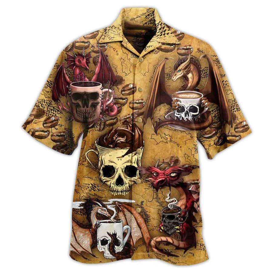Dragon Vintage Aloha Hawaiian Shirt For Summer, Dragon Love Coffee And Skull Hawaiian Shirts Outfit For Men Women, Dragon Lovers - Image 3