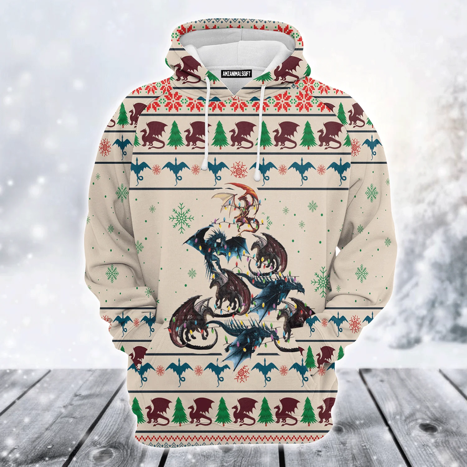 Dragon Xmas Premium Christmas Hoodie, Christmas Dragon Dacing Unisex Hoodie For Men & Women - Perfect Gift For Christmas, Dragon Lovers - Image 2