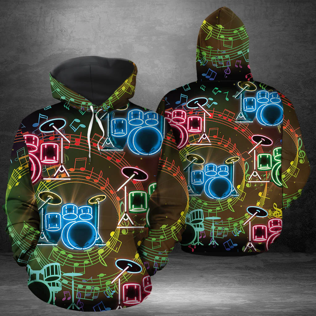 Drum Neon Light Pullover Premium Hoodie, Perfect Outfit For Men And Women On Christmas New Year Autumn Winter - Image 2