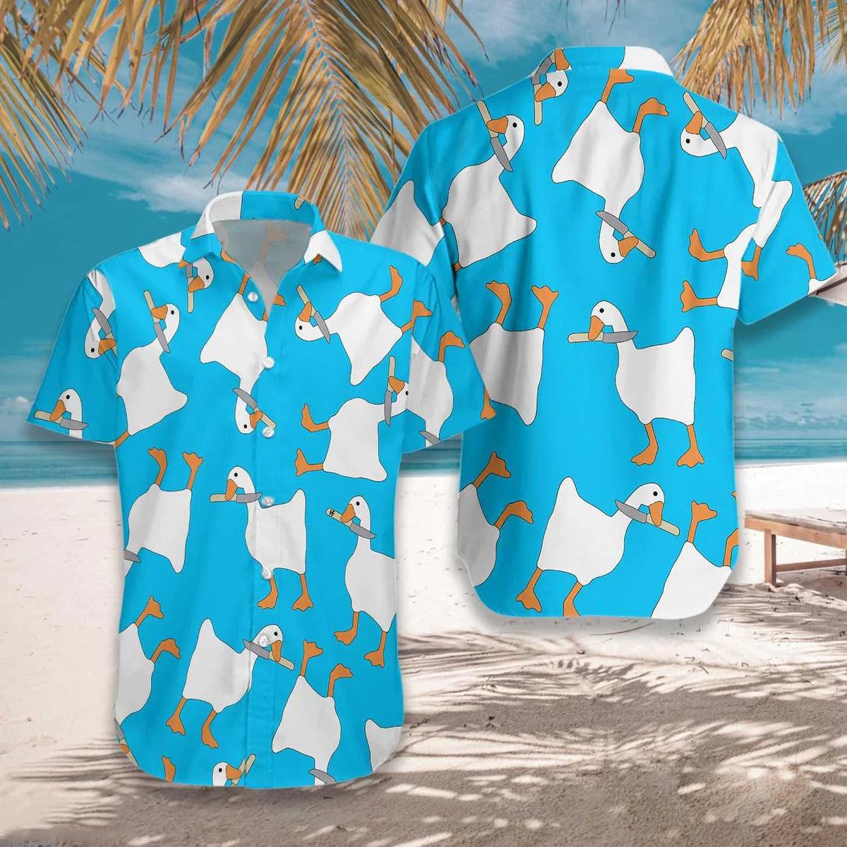 Duck Hawaiian Shirt, A Dangerous Duck With Knife Aloha Shirt For Men Women - Perfect Gift For Duck Lovers, Husband, Boyfriend, Friend, Family