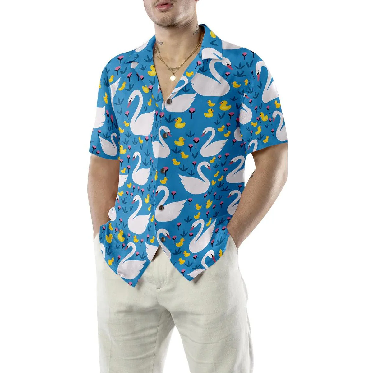 Duck Hawaiian Shirt, Floral Swans And Ducks Swimming Aloha Shirt For Men Women - Perfect Gift For Duck Lovers, Husband, Boyfriend, Friend, Family - Image 5