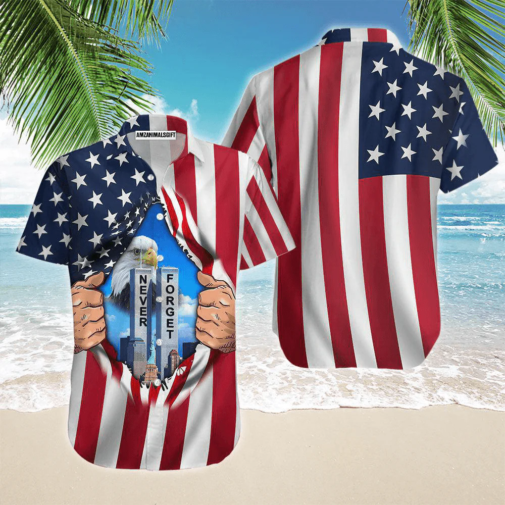 Eagle American Flag Twin Towers Patriot Day Aloha Hawaiian Shirts For Men Women, 4th Of July Gift For Summer, Friend, Family, Independence Day - Image 2