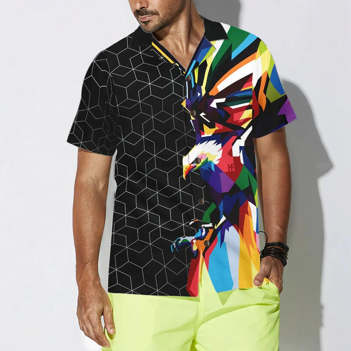 Eagle Hawaiian Shirt, Awesome Colorful American Eagle Design Aloha Shirt For Men - Perfect Gift For Husband, Boyfriend, Friend, Family - Image 4