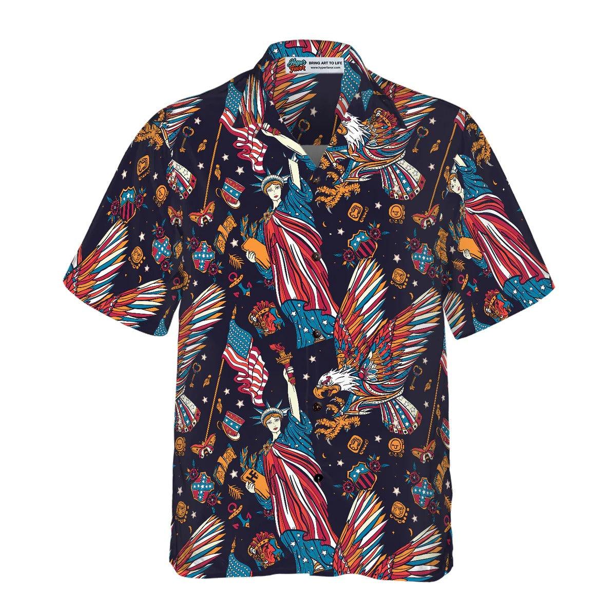 Eagle Hawaiian Shirt, Tattoo Style American Eagle Aloha Shirt For Men - Perfect Gift For Husband, Boyfriend, Friend, Family - Image 3