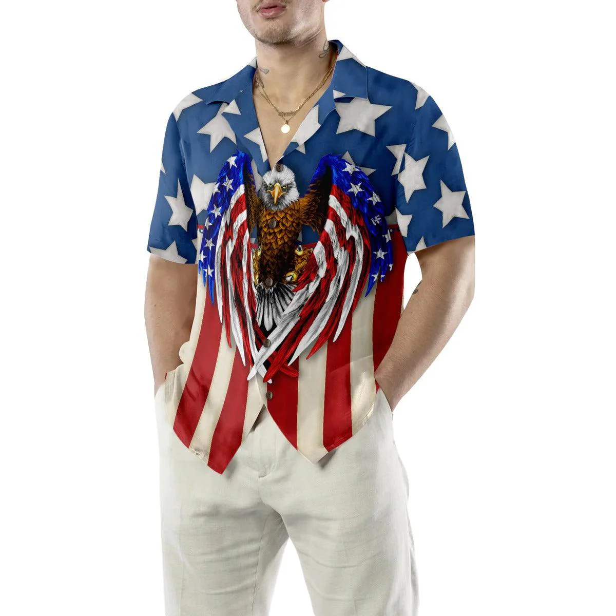 Eagle US Flag Hawaiian Shirt, Land Of The Free Because Of The Brave Hawaiian Shirt - Perfect Gift For Lover, Friend, Family - Image 2