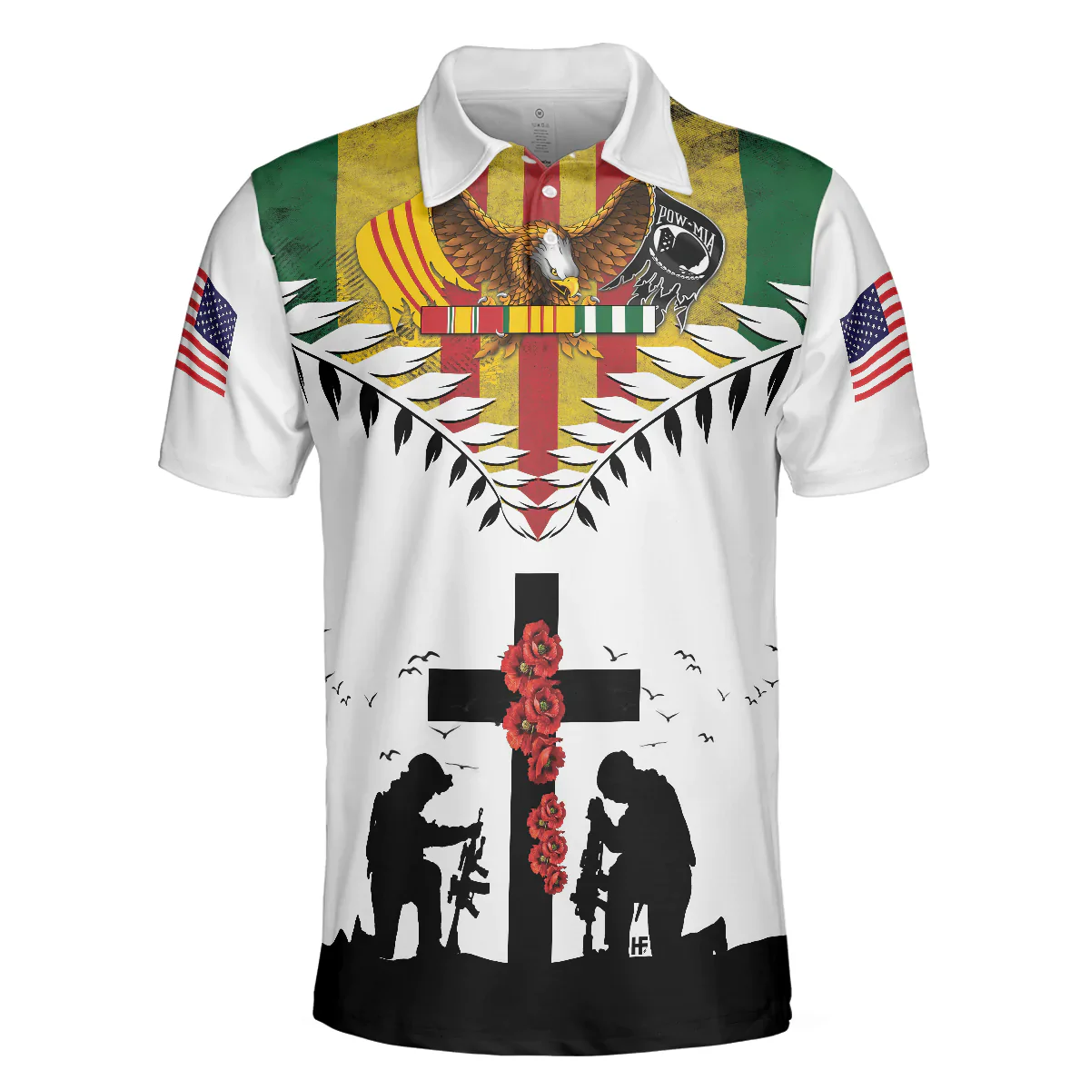 Eagles American Flag Veteran Men Polo Shirt, Lest We Forget Vietnam Veteran Polo Shirt, Best Gift Idea For Vietnam Veterans - Image 3