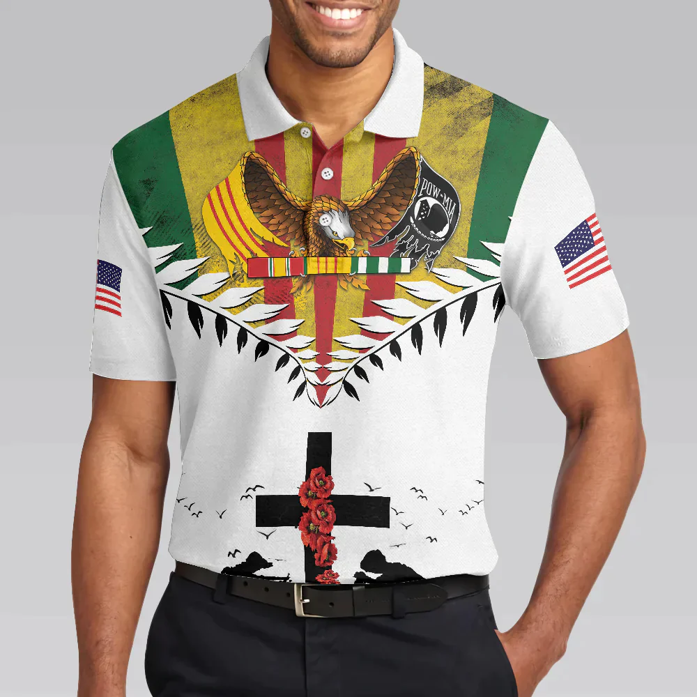 Eagles American Flag Veteran Men Polo Shirt, Lest We Forget Vietnam Veteran Polo Shirt, Best Gift Idea For Vietnam Veterans - Image 4