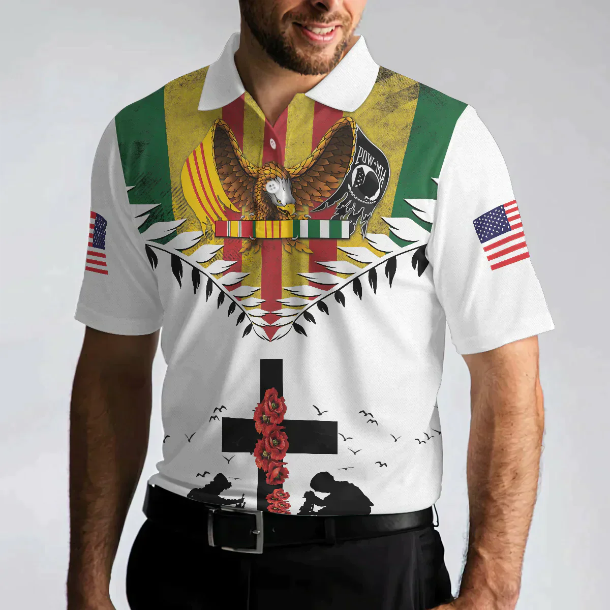 Eagles American Flag Veteran Men Polo Shirt, Lest We Forget Vietnam Veteran Polo Shirt, Best Gift Idea For Vietnam Veterans - Image 5
