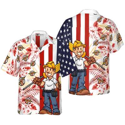 Electrician Hawaiian Shirt, Electrician Flag Tropical Floral Aloha Shirt For Men - Perfect Gift For Electrician , Husband, Boyfriend, Friend, Family