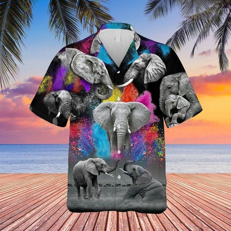 Elephant Aloha Hawaiian Shirt - Colorful Elephants Hawaiian Shirt, Elephant Couple Hawaiian Shirt For Men & Women, Elephant Lover