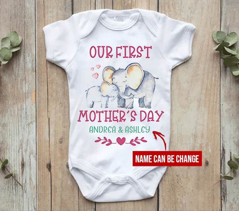 Elephant Baby Onesies, Personalized Mother's Day Matching Tee Gift for Mom and Baby Newborn Onesies - Perfect Gift For Baby, Baby Gift Onesie