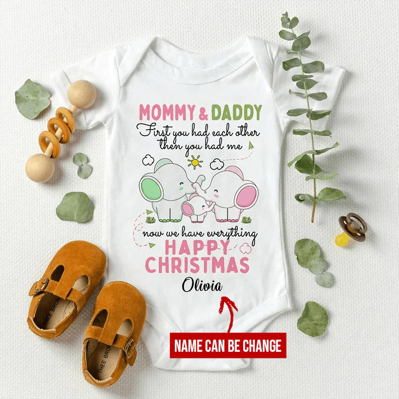 Elephant Baby Onesies, Personalized Onesie For Baby Mommy & Daddy First You Had Each Other Then You Had Me, Newborn Onesies - Perfect Gift For Baby, Baby Gift Onesie