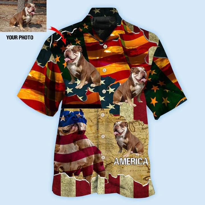 English Bulldog Custom Aloha Hawaii Shirt - Custom Photo America Sunset Personalized Hawaiian Shirt For Summer - Perfect Gift For Dog Lovers, Friend, Family - Image 2