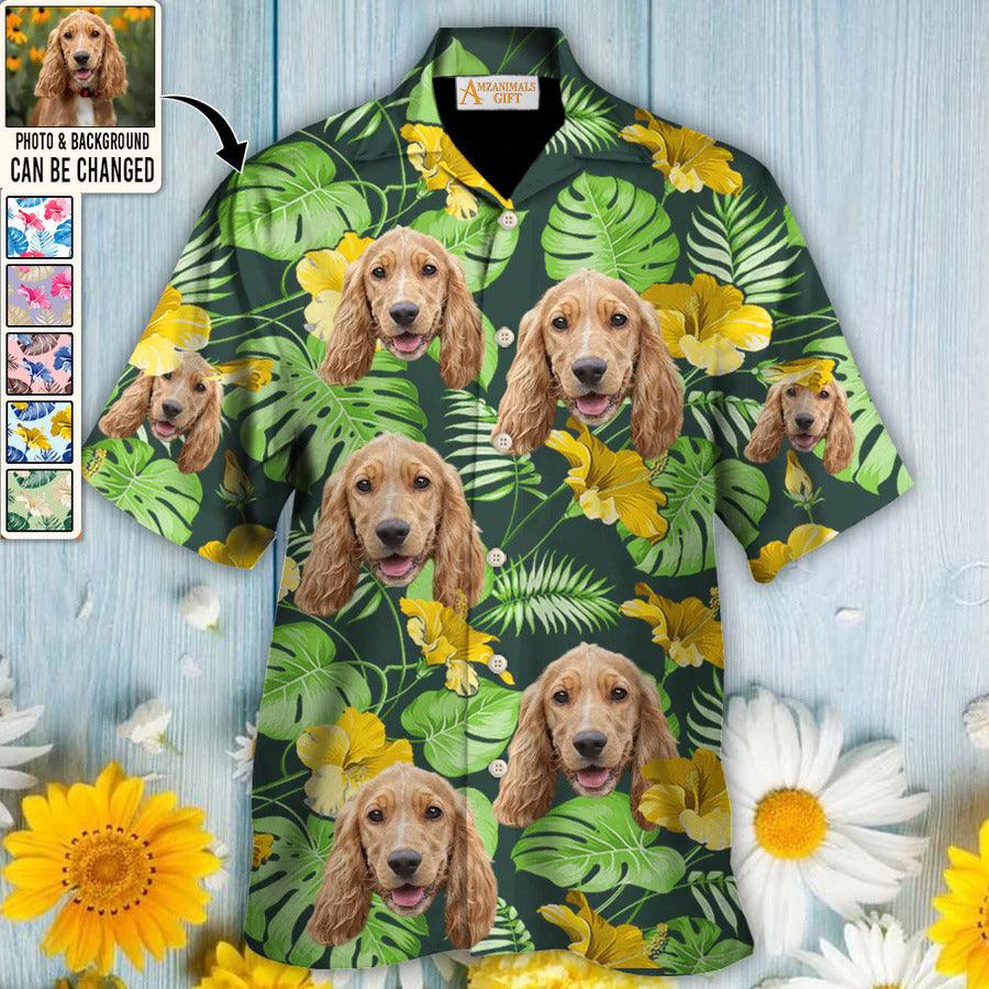 English Cocker Spaniel Face Custom Aloha Hawaii Shirt - Dog Custom Photo With Tropical Pattern Personalized Hawaiian Shirt - Perfect Gift For Dog Lovers, Friend, Family