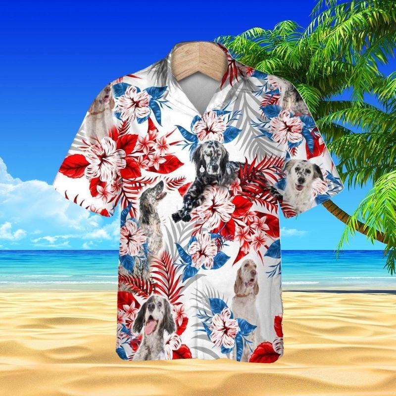 English Setter Aloha Hawaiian Shirt - Happy English Setter Dog Hawaiian Shirt, Tropical Leaves Hawaiian Shirt For Men & Women, English Setter Lover