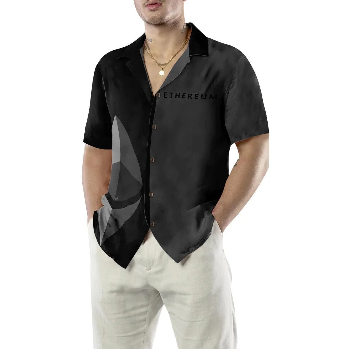 Ethereum Hawaiian Shirt, Gray And Black Ethereum Cryptocurrency Aloha Shirt, Ethereum Hawaiian Shirt For Summer - Perfect Gift For Men, Women, Friend - Image 5