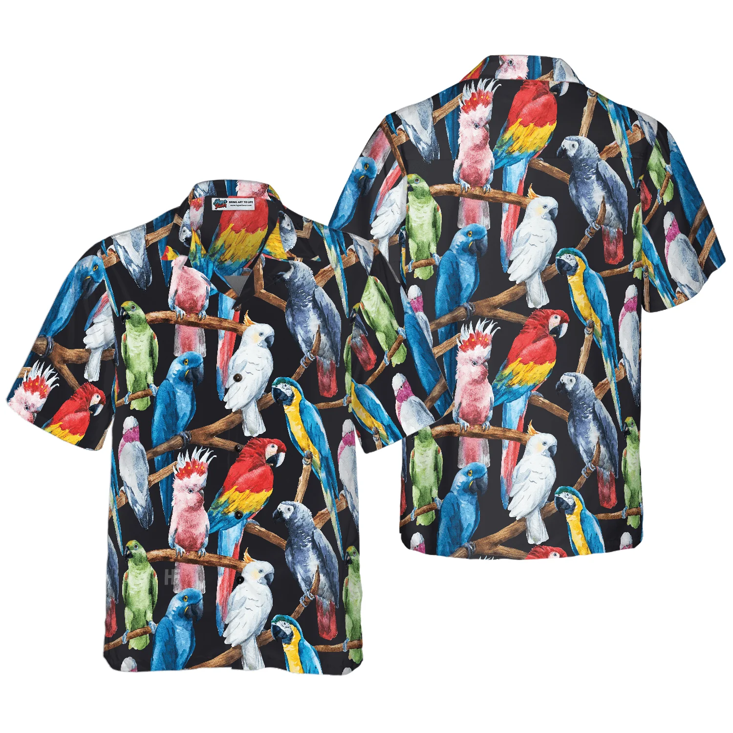 Exotic Parrots & Plant Leaves Hawaiian Shirt, Colorful Summer Aloha Shirts For Men Women, Perfect Gift For Husband, Wife, Boyfriend, Friend