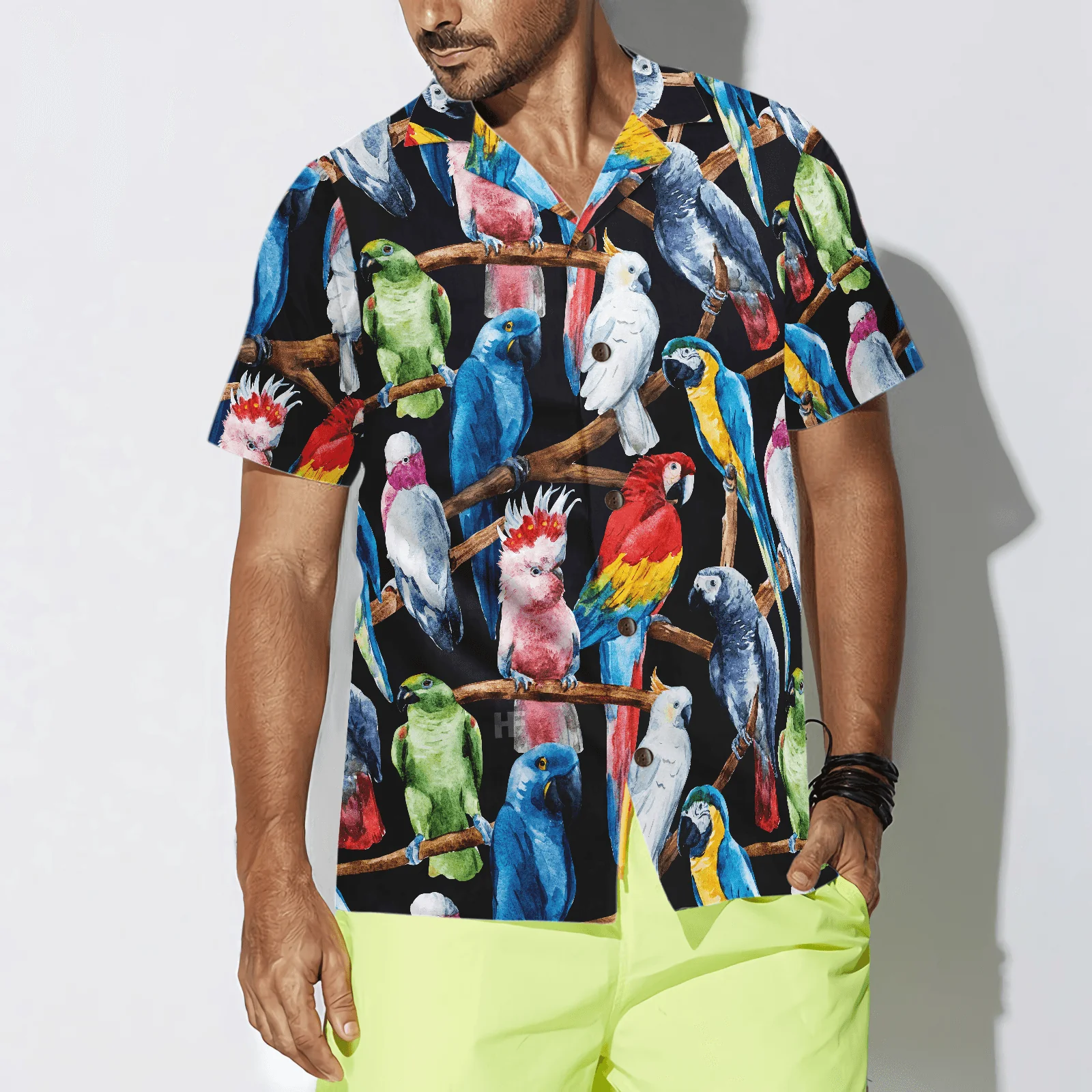Exotic Parrots & Plant Leaves Hawaiian Shirt, Colorful Summer Aloha Shirts For Men Women, Perfect Gift For Husband, Wife, Boyfriend, Friend - Image 4