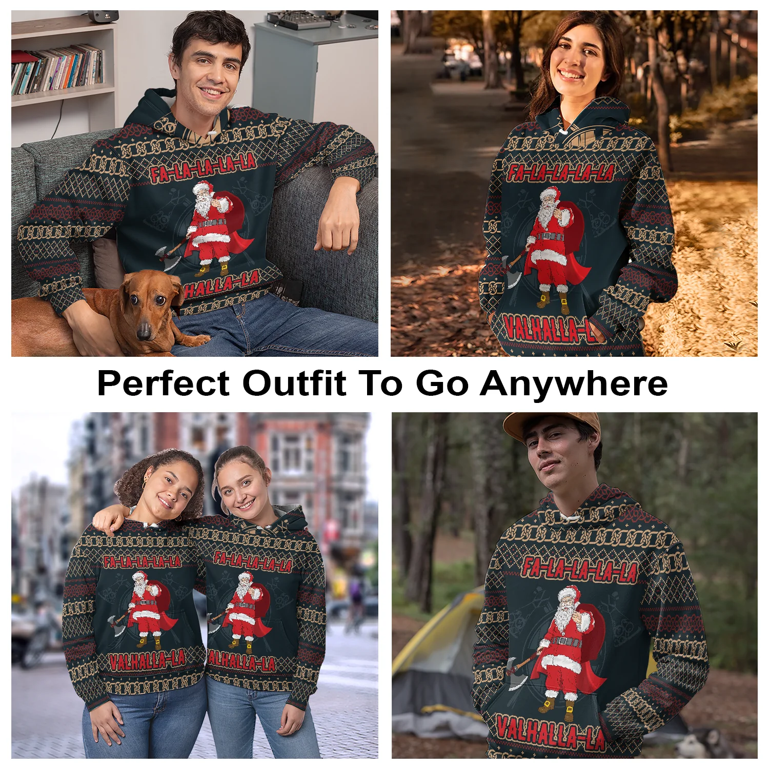 FaLaLaLa ValhallaLa Santa Claus Pullover Premium Hoodie, Perfect Outfit For Men And Women On Christmas New Year Autumn Winter - Image 3