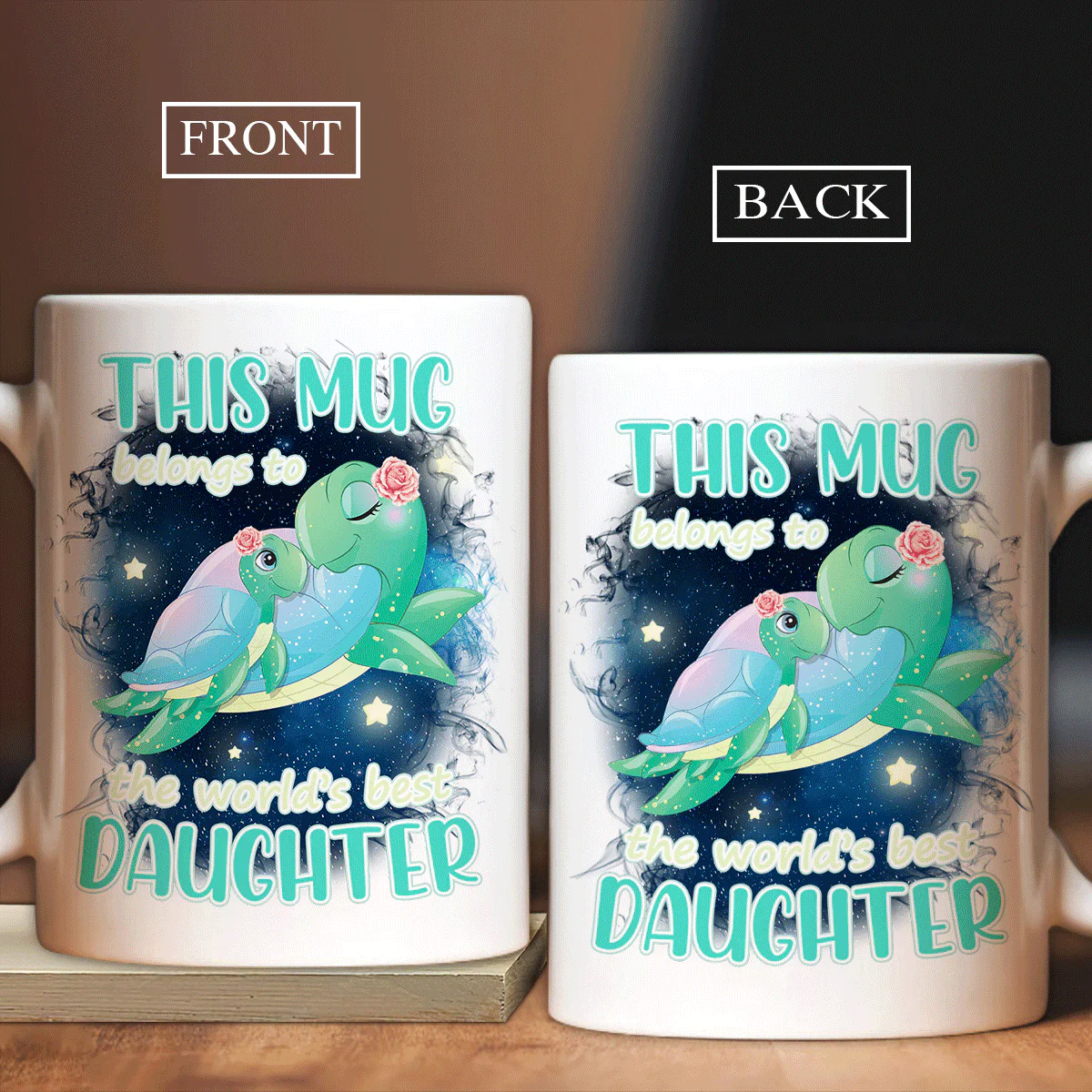 Family Black Mug, Daughter And Mom Mug - Gifts For Daughter From Mom - Lovely Sea Turtle Black Mug, This Mug Belongs To The World's Best Daughter Mug