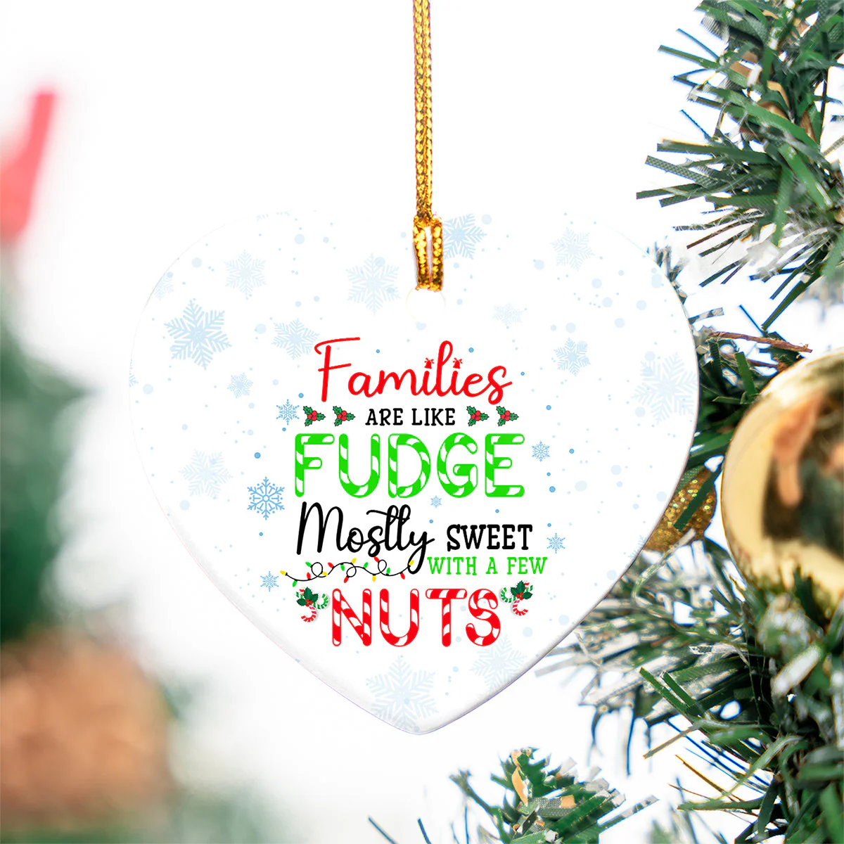 Family Ceramic Christmas Ornament - Families Are Like Fudge Heart Ceramic Ornament, Gift For Christmas, Holiday Decor - Image 3