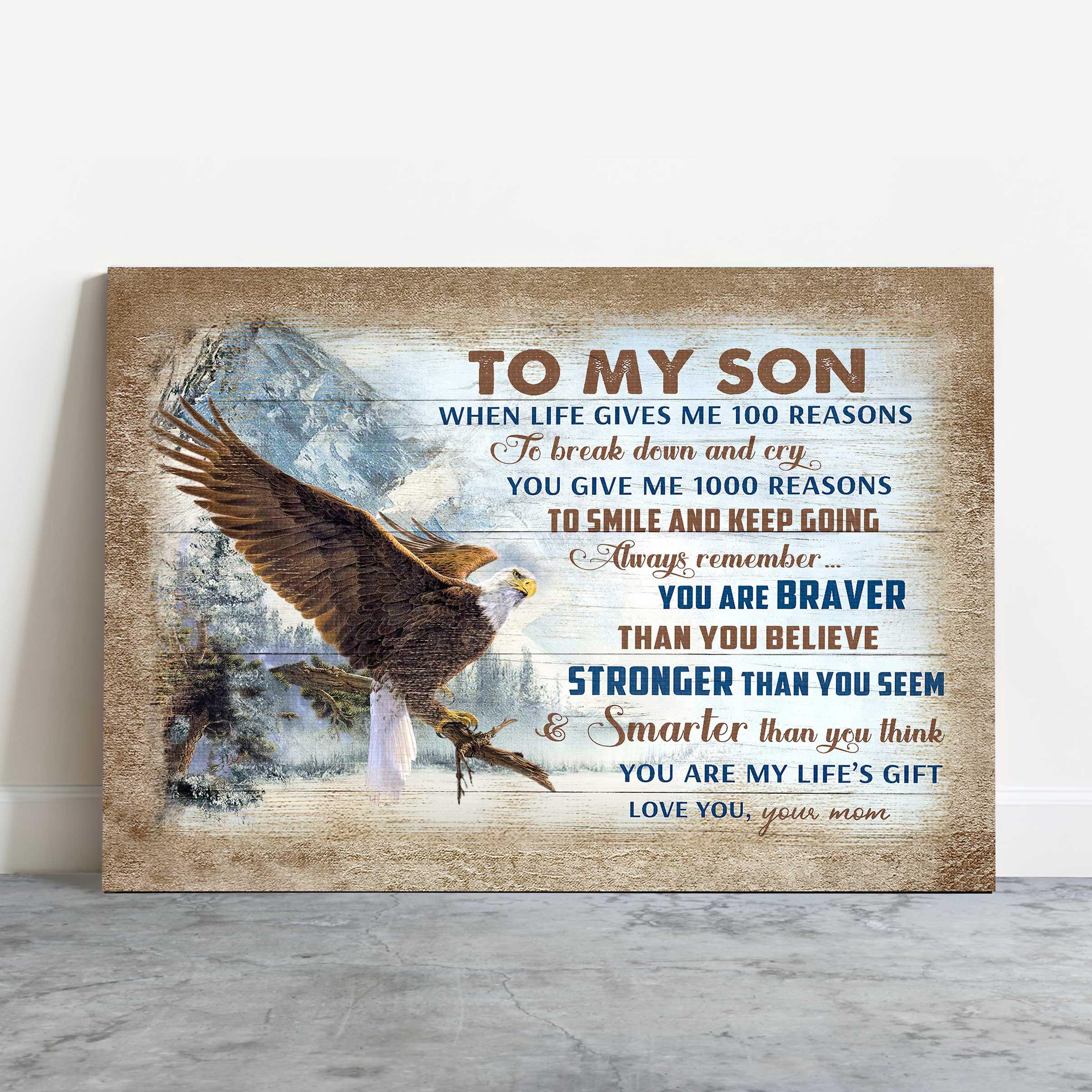 Family Landscape Canvas,Mom to son, Eagle, Snow mountain, You are my life's gift Gift to Son - Family Landscape Canvas Prints, Wall Art - Image 2