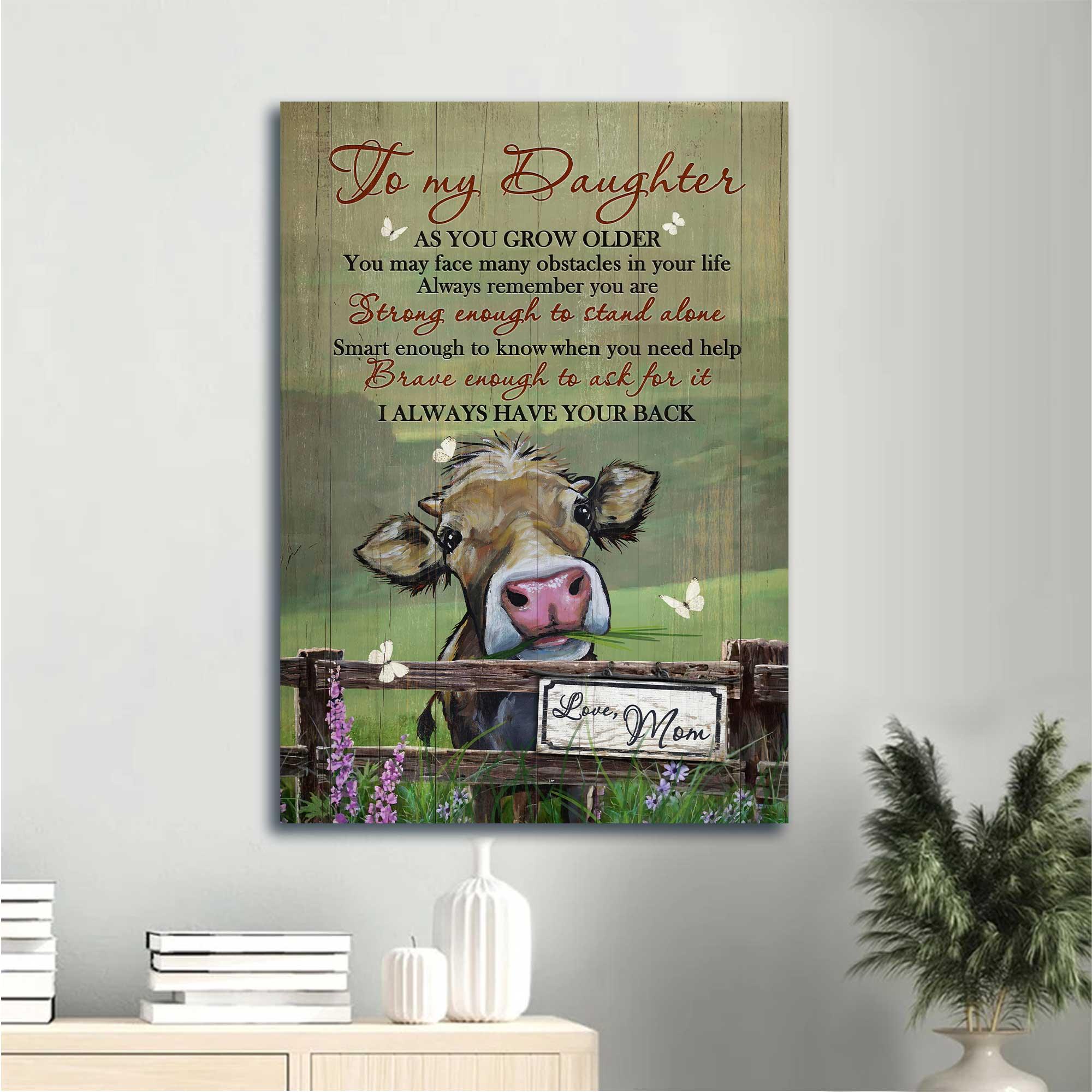 Family Portrait Canvas, Mom to daughter, Watercolor cow, I always have your back Canvas - Gift for Daughter, Family Portrait Canvas Prints