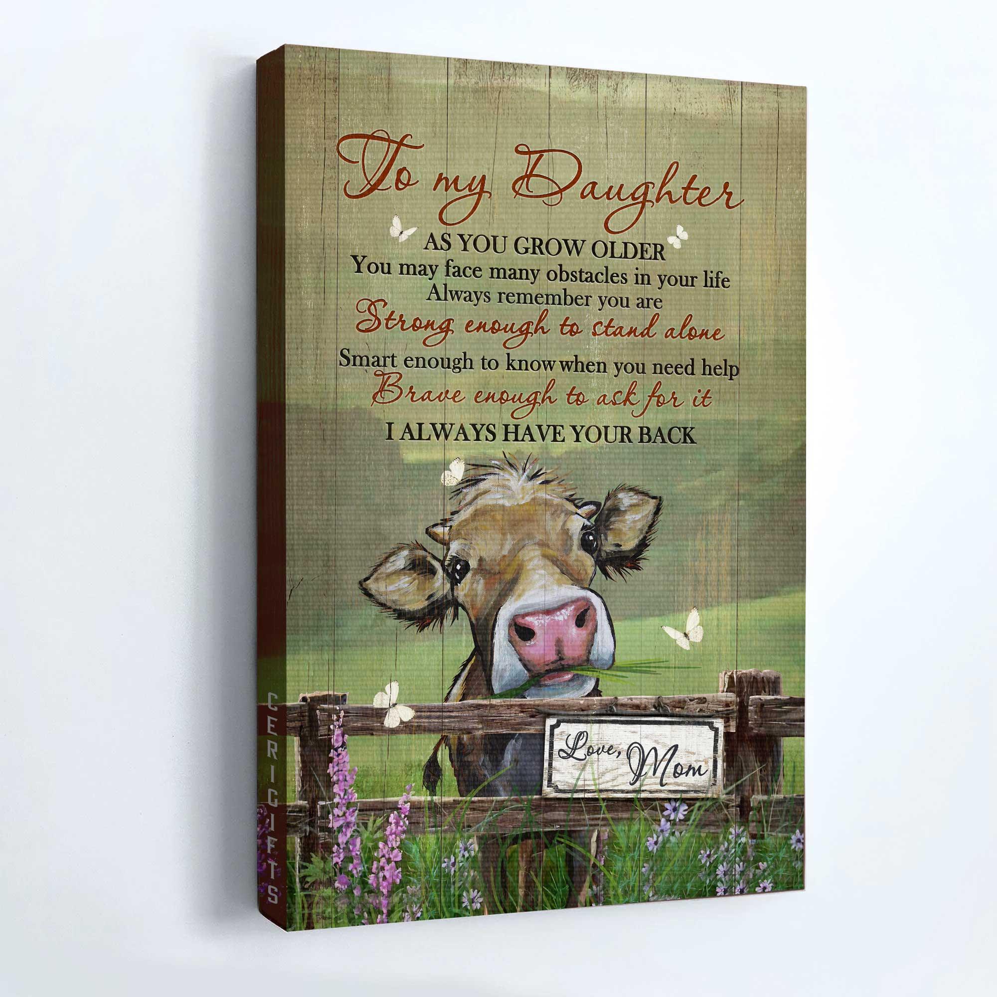 Family Portrait Canvas, Mom to daughter, Watercolor cow, I always have your back Canvas - Gift for Daughter, Family Portrait Canvas Prints - Image 4