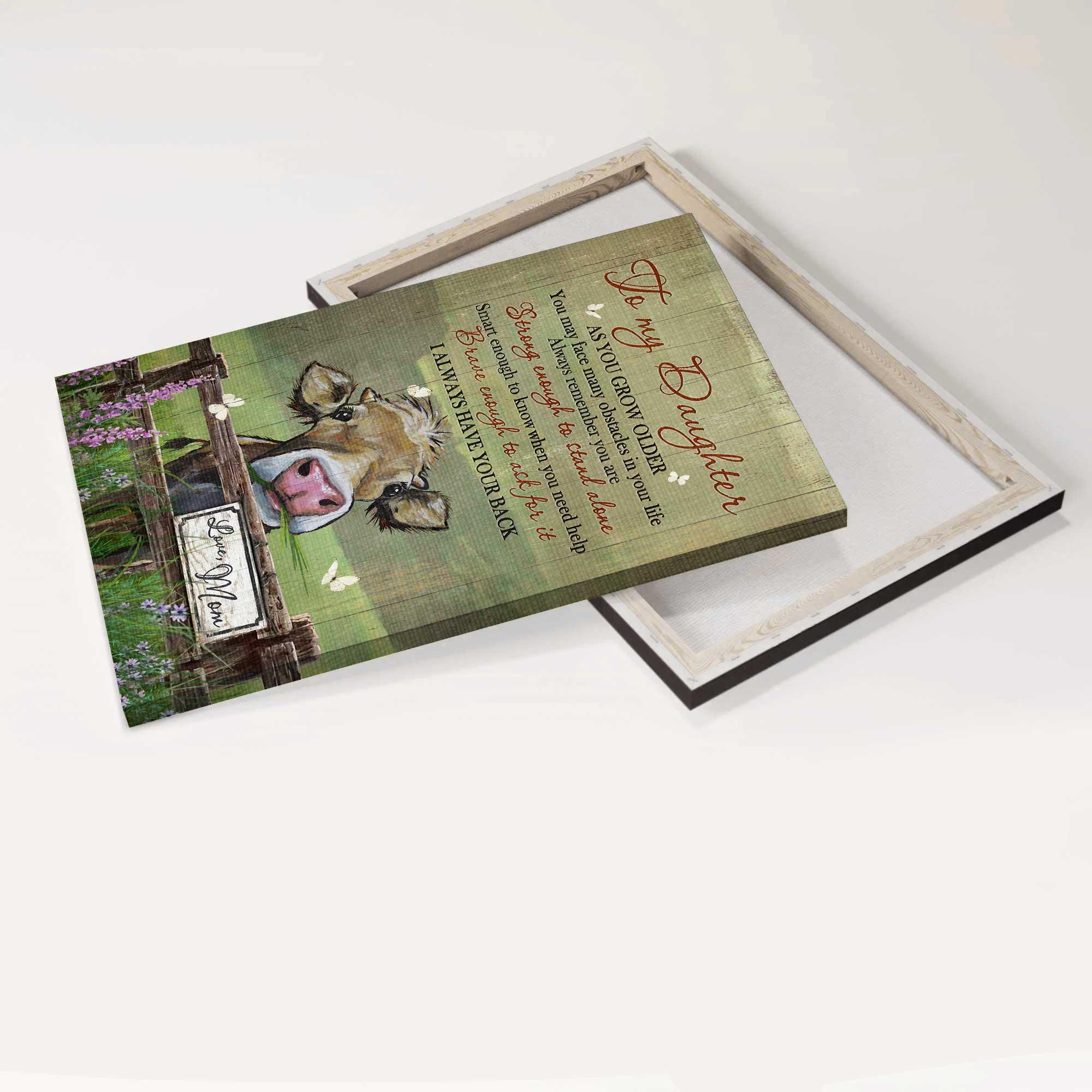 Family Portrait Canvas, Mom to daughter, Watercolor cow, I always have your back Canvas - Gift for Daughter, Family Portrait Canvas Prints - Image 5