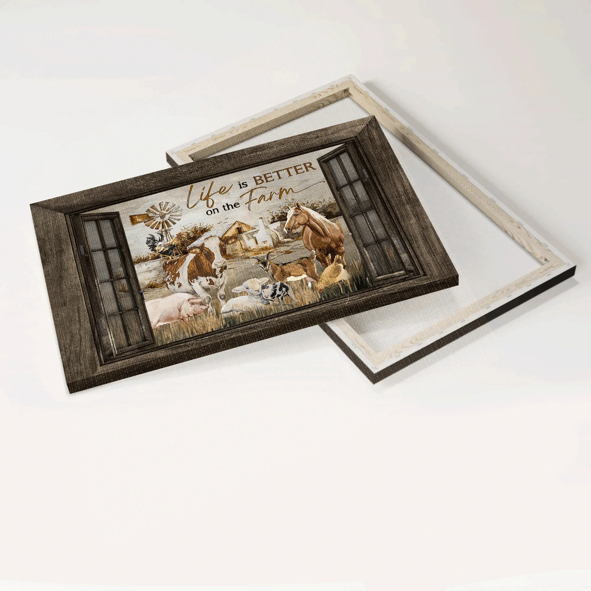 Family Premium Wrapped Landscape Canvas - Farm Animal, Dairy Cow, Brown Horse, Rooster Chicken, Life Is Better On The Farm - Gift For Members Family - Image 4
