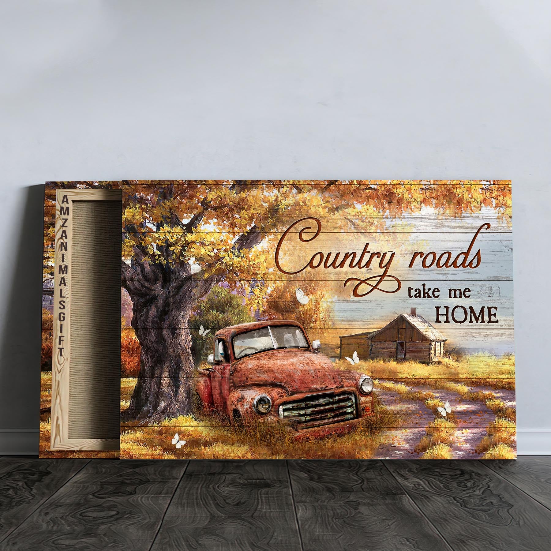 Family Premium Wrapped Landscape Canvas - Gorgeous Autumn Season, White Butterfly, Old Red Truck, Country Roads Take Me Home - Gift For Members Family - Image 4