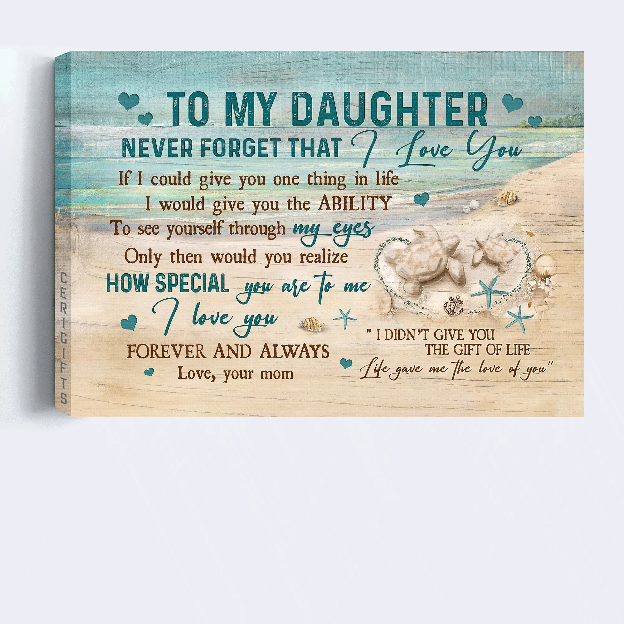 Family Premium Wrapped Landscape Canvas - Mom to daughter, Sand turtle, Sand beach, Life gave me the love of you - Gift For Daughter - Image 4